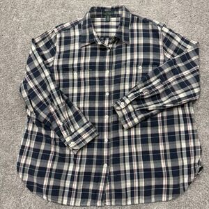 Ralph Lauren LRL Lauren Jeans Co Flannel Shirt Womens 2X Navy White Plaid Cotton